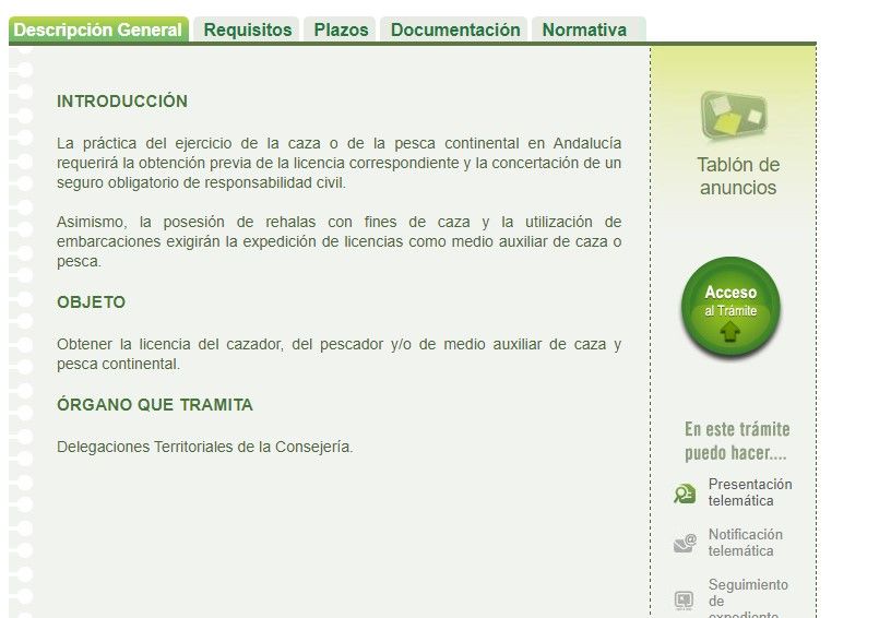 acceso al trámite de licencia de pesca continental en Andalucía